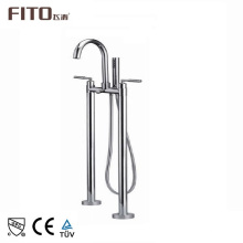 Traditional Polished Chrome Bath Shower Mixer Dual Handles Floor Stand Faucet